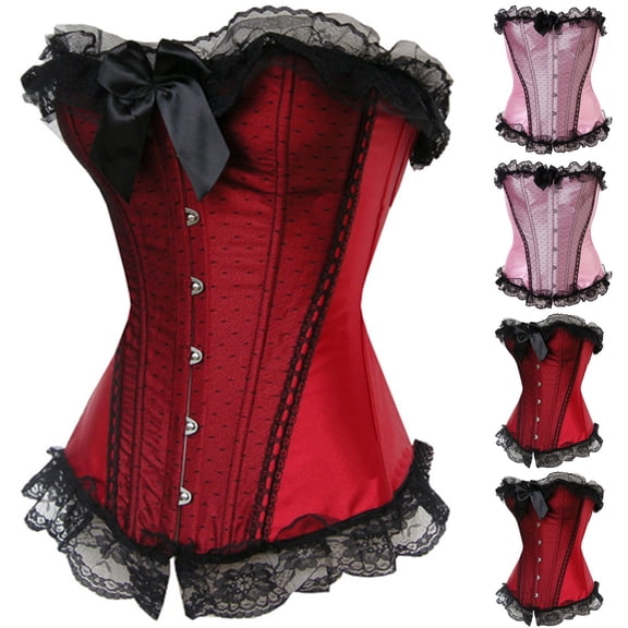 HAOTAGS Women's Gothic-Style Corset Top, Waist Sealing & Chest Support Lace-Up Court-Inspired Butt Lifting Workout Booty Enhancer Red S