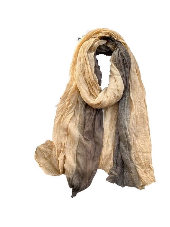 Women's Gradient Scarf, Cotton Linen Long Pleated Shawl, Vintage Boho Artistic Wrap for Women Beige Size Free Size