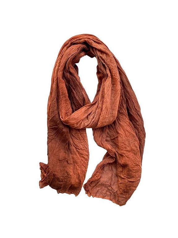 Women's Gradient Scarf, Cotton Linen Long Pleated Shawl, Vintage Boho Artistic Wrap for Women Orange Size Free Size