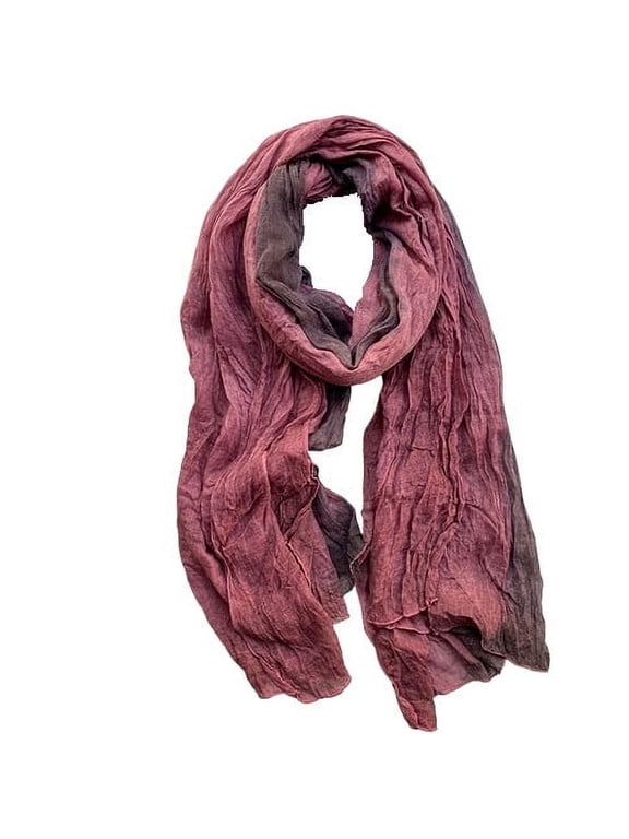 Women's Gradient Scarf, Cotton Linen Long Pleated Shawl, Vintage Boho Artistic Wrap for Women Wine Size Free Size