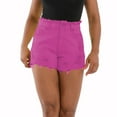 thumbnail image 1 of HAOTAGS Women's High Waisted Shorts Solid Color Denim Ripped Hem Frayed Distressed Short Jeans Pink Size 2XL, 1 of 8