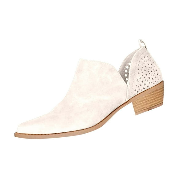 HAOTAGS Women's Hollow Out Ankle Boots, Pointed Toe Low Heel Boots Casual Versatile Boots Flock Fashionable Fall Boots Trendy Seasonal Footwear Beige