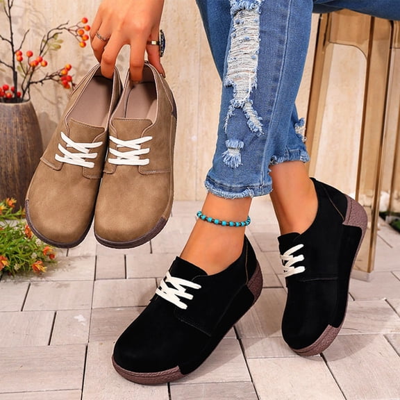 HAOTAGS Women's Lace-Up Wedge Slides,Round Toe Slingbacks Casual Backless Shoes Women's Slip Ons Black