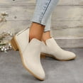 thumbnail image 1 of HAOTAGS Women's Leather Booties Low Heel Ankle Boots Mid Heel Back Zipper Womens Dressy Shoes Beige Size 8, 1 of 6