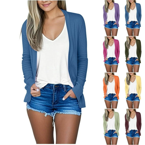 HAOTAGS Women's Lightweight Cardigan, Fall Oversized Long Sleeve Open Front Sweaters Blue S