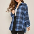 thumbnail image 1 of HAOTAGS Women's Long Sleeve Shirts Button Down Plaid Shirt Blouse Tops Blue Size XL, 1 of 8