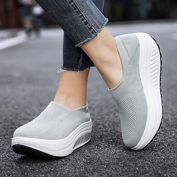 HAOTAGS Women’s Mesh Platform Sneakers Slip On Comfortable Lightweight Shoes Gray Size 7.5