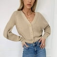 thumbnail image 1 of HAOTAGS Women's Open Front Lightweight Cardigan Solid Color V-neck Lantern Sleeve Button Down Loose Outwear Khaki Size XL, 1 of 6