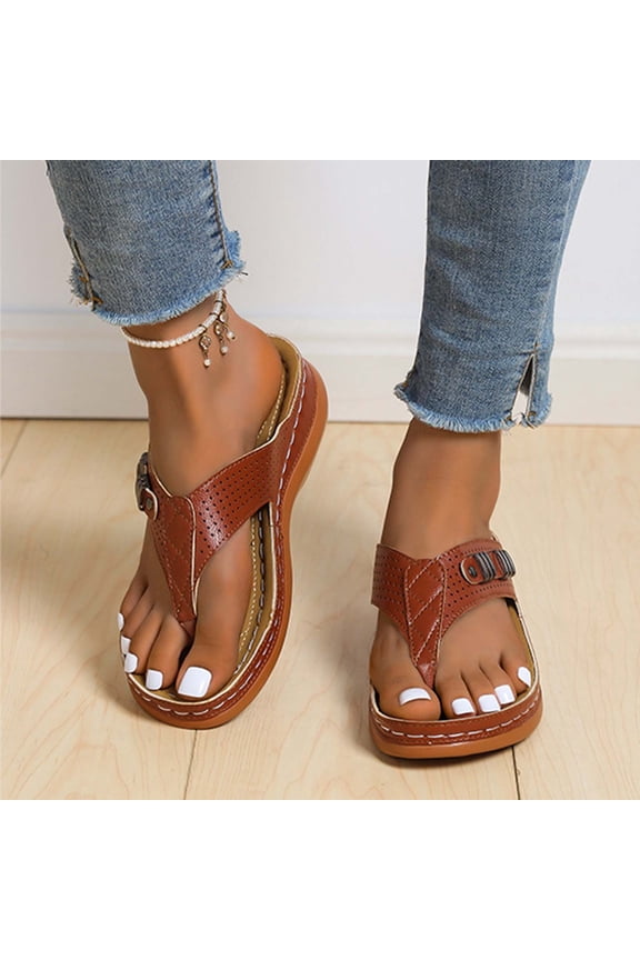 Women's Orthopedic Sandals Wedge Flip-flops Beach Sandals Comfortable Shoes With Ergonomic Soles Brown Size 10.5