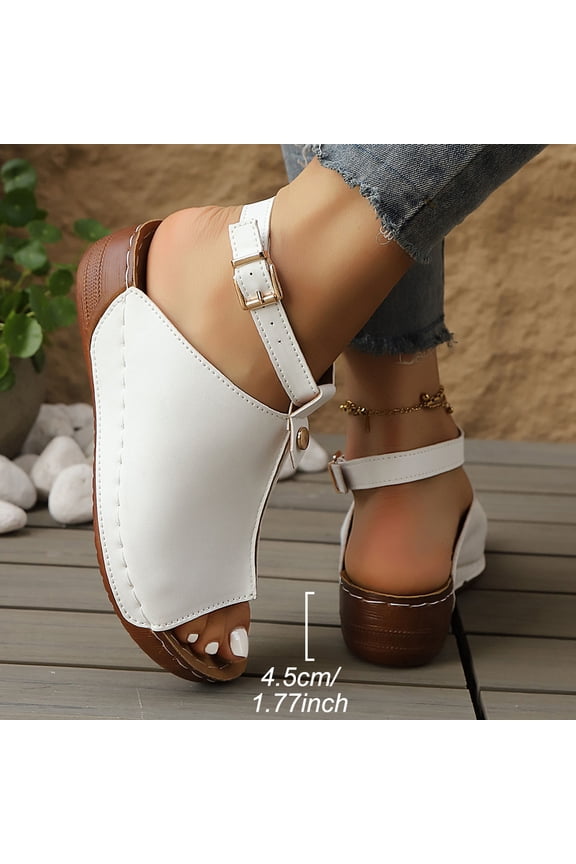 Women's Plus Size Sandals,Open Toe with Ankle Strap Stylish Cork Wedges for Summer White 9