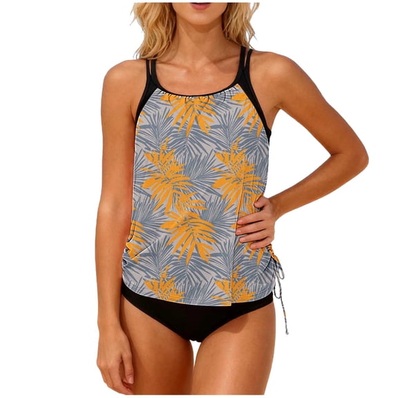 HAOTAGS Women's Printed Pullover Top And Briefs Bikini Loose Drawstring Split Bikinis Set,