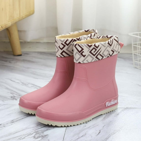 HAOTAGS Women's Rain Boots, Fleece Lined Fall Winter Waterproof Stylish and Functional for Rainy Days Pink 6