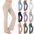 thumbnail image 1 of HAOTAGS Women's Ribbed High Waist Yoga Pants, Casual Fitness Leggings Workout Running Flared Pants Beige M, 1 of 6