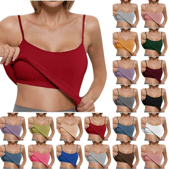 HAOTAGS Women's Ribbed Tank Top with Built in Bra Spaghetti Strap Tank Top Casual Yoga Padded Undershirts Blue Size M