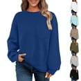 thumbnail image 1 of HAOTAGS Women's Round Neck Sweatshirts 2025 Checkered Ribbed Oversizeed Top Fall Fashion Pullover with Pockets Blue Size L, 1 of 7