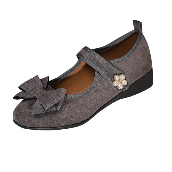 HAOTAGS Women's Round - Toe,Flat Slippers with Buckle Strap Bow - Embellished Causal Slippers Gray 5.5