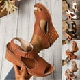 thumbnail image 1 of HAOTAGS Women's Sandals,Platform Wedges Open Toe Breathable Footwear Ankle Strap Beach Shoes Brown 7, 1 of 9