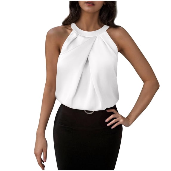 HAOTAGS Women's Satin Vest Tops,Sleeveless Back Button Solid Lightweight Summer Tops White M