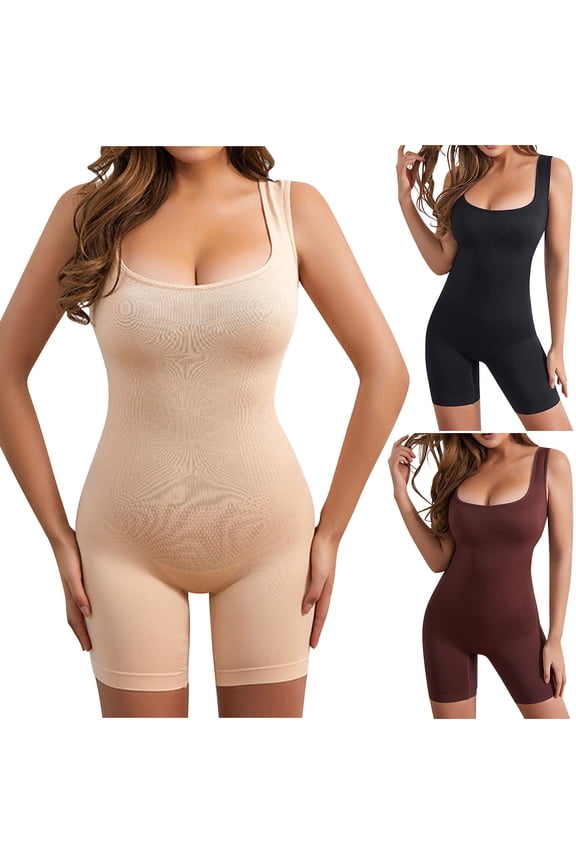 Women's Shapewear Bodysuit, Sleeveless Base Layer Adjustable Crotch Snap Closure Solid Color Slimming Tank Slimming Cami Khaki M
