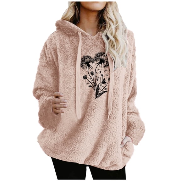 HAOTAGS Women's Sherpa Lined Hoodie, Zipper Long Sleeve Drawstring Pocket Hooded Sweatshirt Pink M