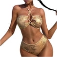 thumbnail image 1 of HAOTAGS Women's Shimmery Bikini Set with Tie-Front Top, Shimmery Bikini TieFront Swimwear Beach, 1 of 8