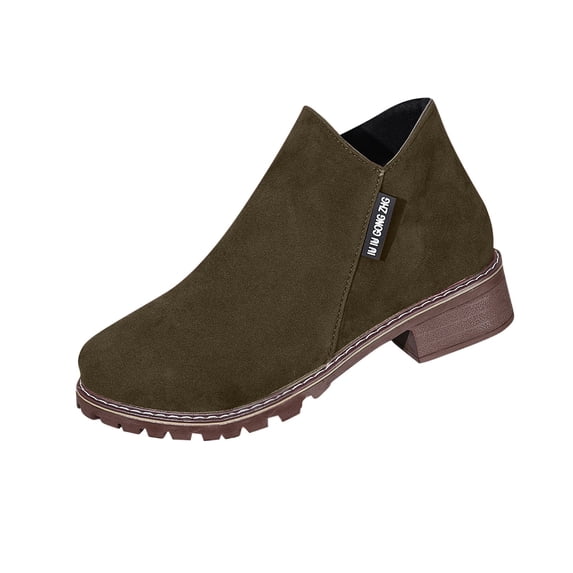 HAOTAGS Women's Short Boots, Warm Belt Buckle Fall Winter Side Zipper Boots Army Green