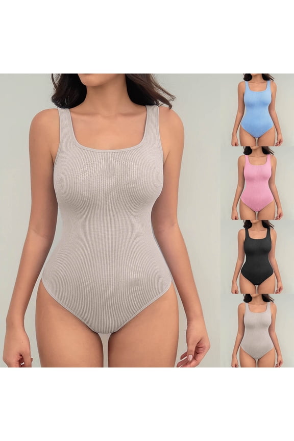 Women's Sleeveless Shapewear Bodysuit, Smooth Body Contouring Fit Backless Breathable Sleek Shaping Khaki M