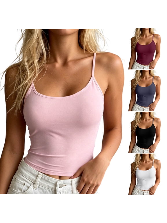 Women’s Sleeveless Tank Top Soft Round-Neck Camisole with Adjustable Slim Straps, Lightweight & Breathable Top for Layering White Size M