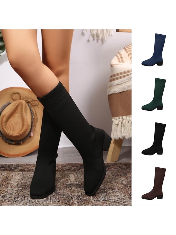 Women's Sock Boots Breathable Stretch Knit Mesh High-Top Comfortable Casual Shoes Black Size 9.5