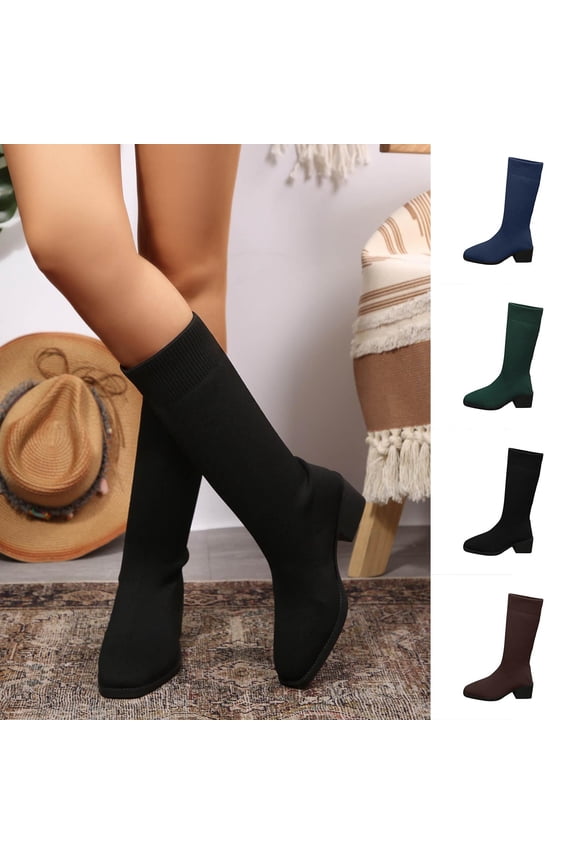 Women's Sock Boots Breathable Stretch Knit Mesh High-Top Comfortable Casual Shoes Black Size 9