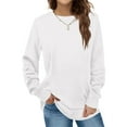 thumbnail image 1 of HAOTAGS Women's Spring Fall Round-Neck Pullover Solid Color Long Sleeve Tops White Size S, 1 of 6