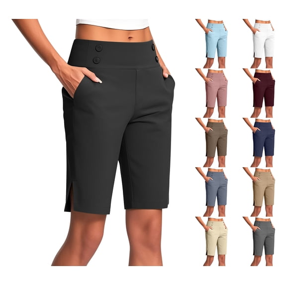 HAOTAGS Women's Stretch Work Casual Shorts, High-Waisted Summer Shorts with Pockets Wine M