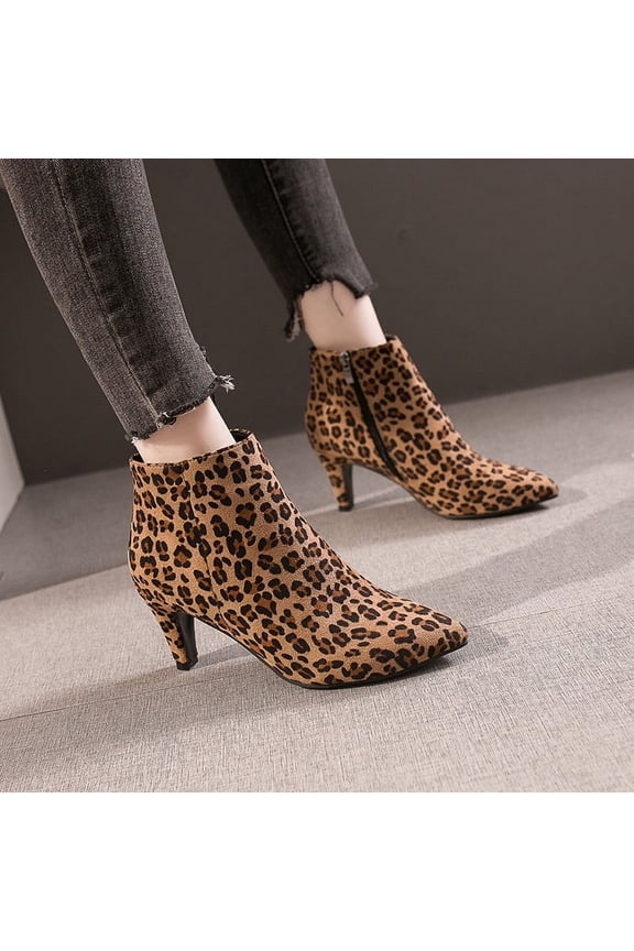 Women's Suede Ankle Booties Leopard Print Pointed Toe Womens Dressy Shoes Brown Size 10
