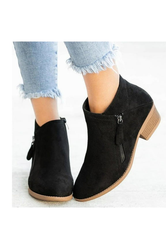 Women's Suede Leather Booties Low-heeled Ankle Boots Fall Fashion Dressy Shoes Black Size 4.5