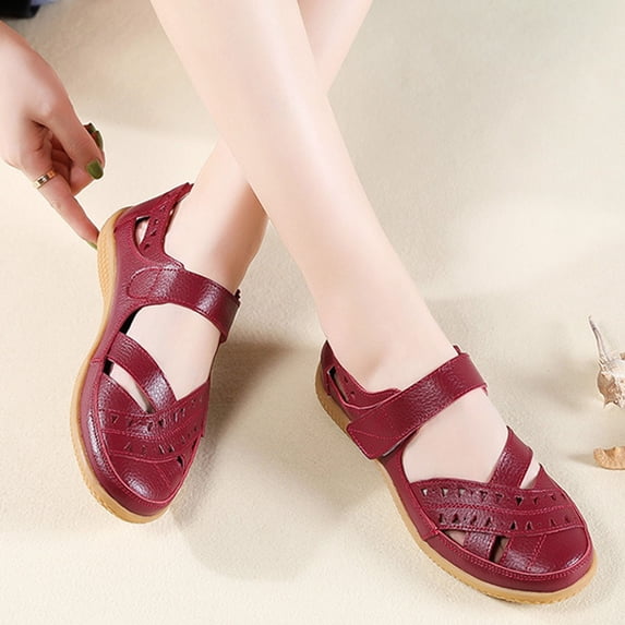 HAOTAGS Women's Summer Dressy Sandals Hollow Breathable Breathable Soft Sole Shoes Wine Size 9.5