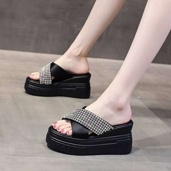 HAOTAGS Women's Summer Dressy Wedge Sandals Fish Mouth Platform Breathable Open Toe Walking Shoes Black Size 7