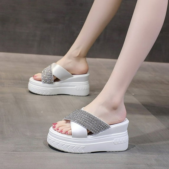 HAOTAGS Women's Summer Dressy Wedge Sandals Fish Mouth Platform Breathable Open Toe Walking Shoes White Size 6.5