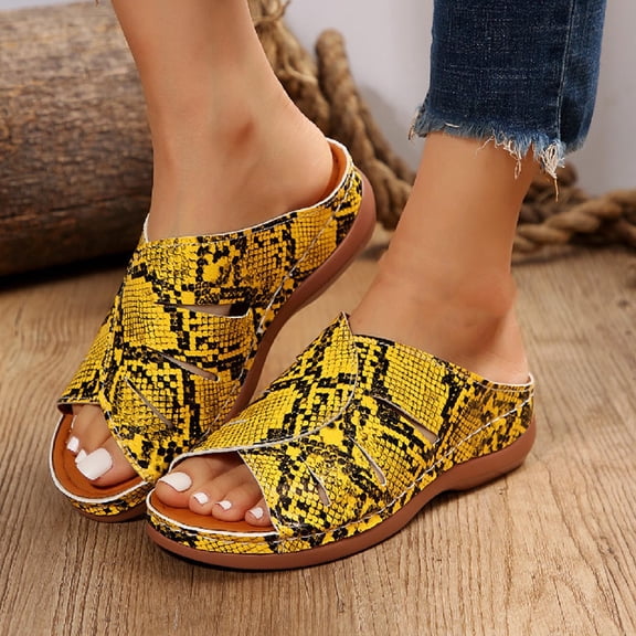 HAOTAGS Women's Summer Dressy Wedge Sandals Slide Sandals Breathable Open Toe Shoes for Beach Yellow Size 6.5