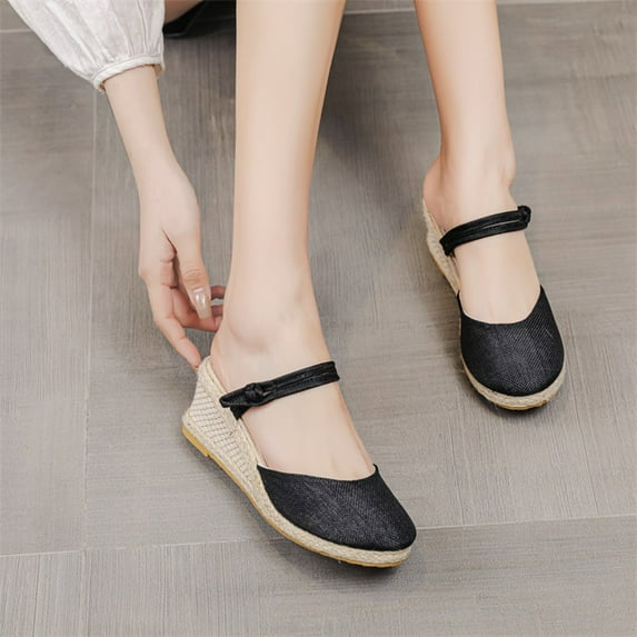 HAOTAGS Women's Summer Dressy Wedge Sandals Slide Sandals High Heel Breathable Closed Toe Shoes Black Size 8.5