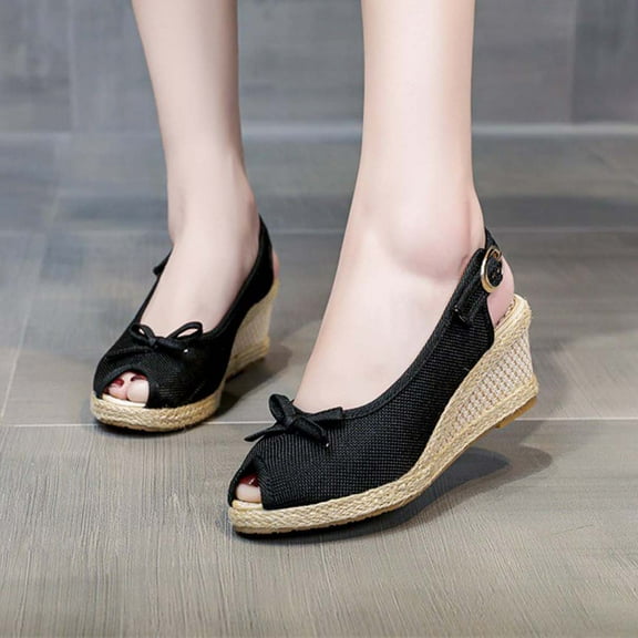 HAOTAGS Women's Summer Dressy Wedge Sandals Slide Sandals High Heel Breathable Open Toe Walking Shoes Black Size 4.5