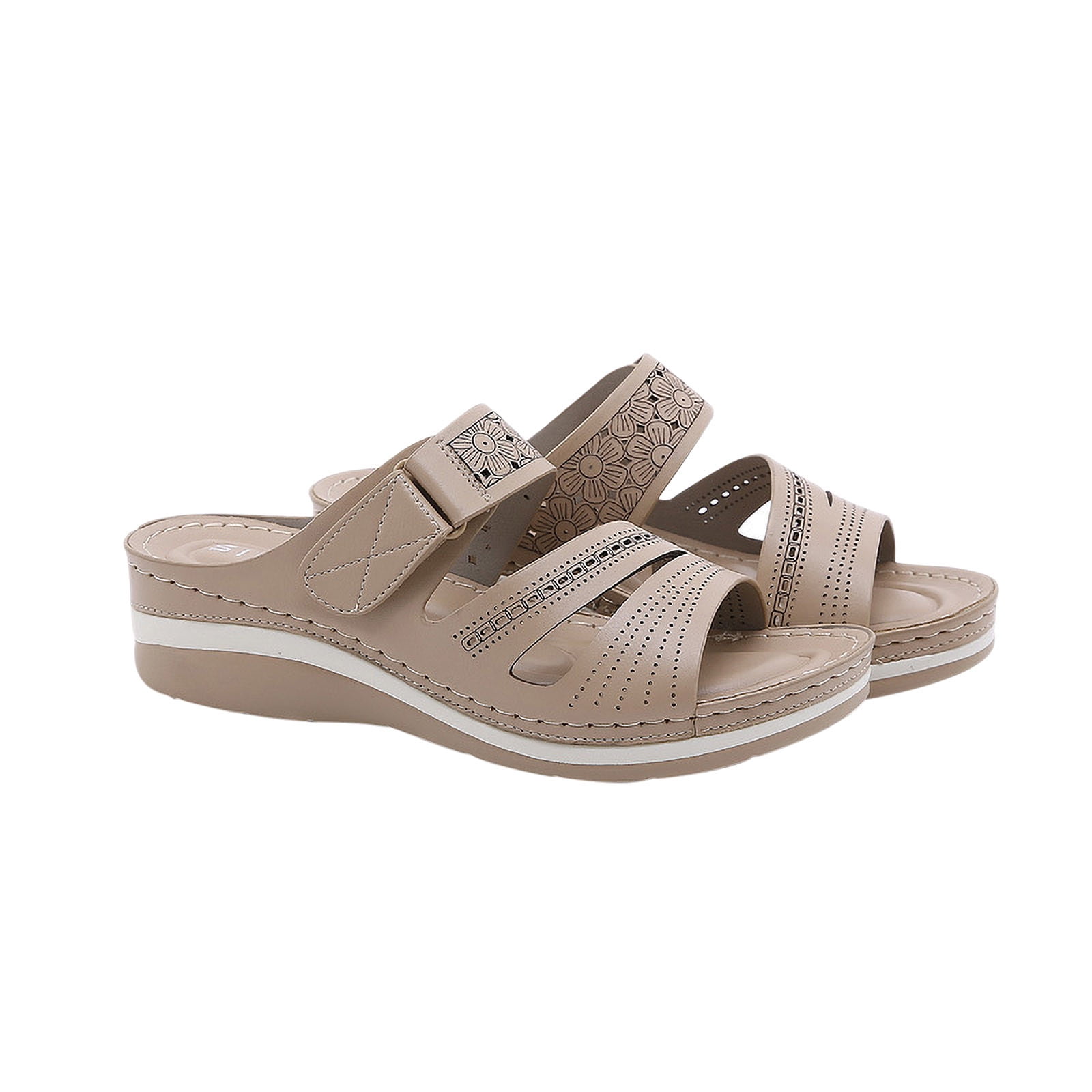 HAOTAGS Women's Summer Wedge Sandals with Wide Width Slide Sandals Fish