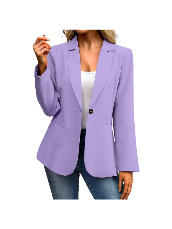 Women's Tailored Blazer, Long Sleeve Office Button Structured Coat Purple M