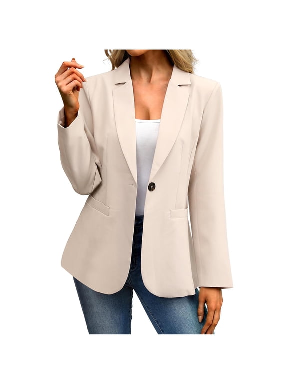 Women's Tailored Blazer, Office Long Sleeve Button Structured Coat Beige S
