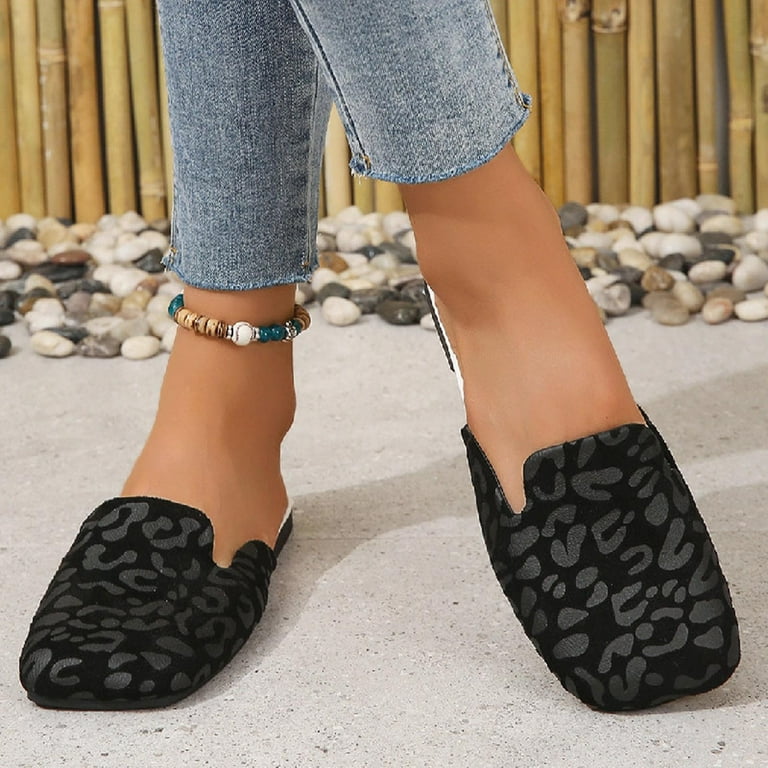 HAOTAGS Women's Trendy Flat Sandals Flat Slide Sandals Leopard