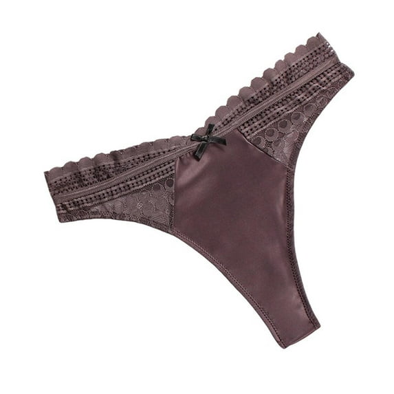 HAOTAGS Women's Underwear Thong Panties,Lace Waist Stretchable Solid Causal Thong Panties Coffee M