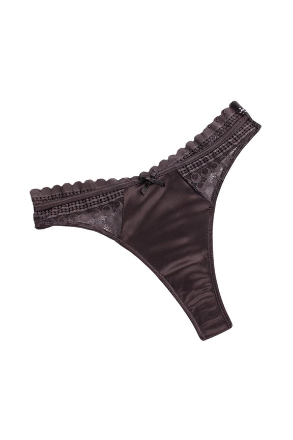 Women's Underwear Thong Panties,Solid Stretchable Lace Waist Causal Thong Panties Black M