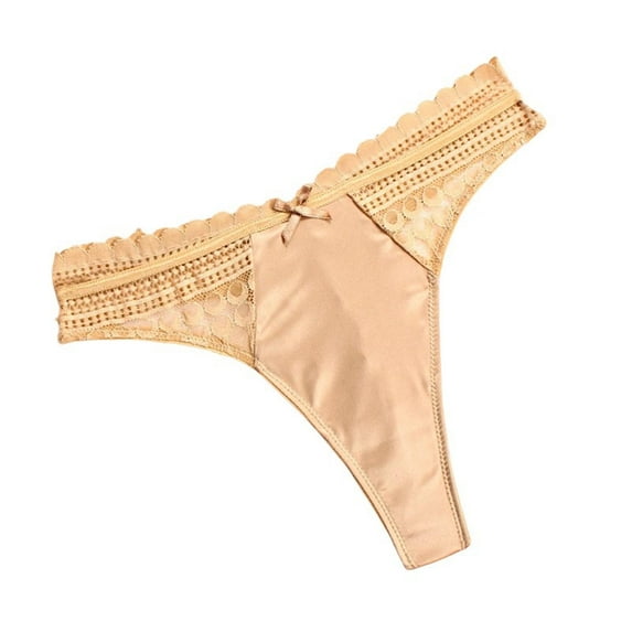 HAOTAGS Women's Underwear Thong Panties,Stretchable Lace Waist Solid Causal Thong Panties Khaki S
