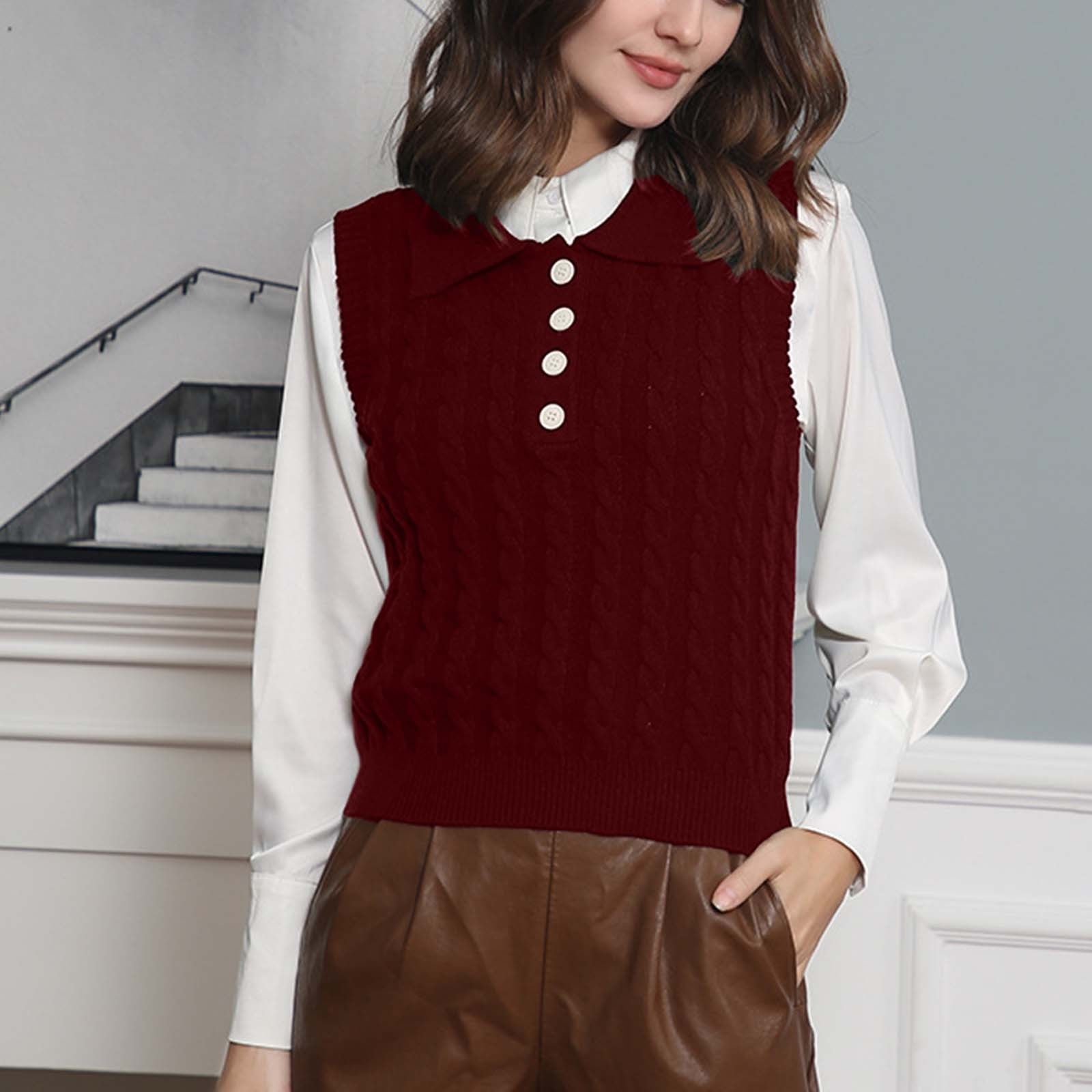 HAOTAGS Women's Vest Sweater Button Down Sleeveless Flower Casual Knit Tops  Pullover Black Size XXL - Walmart.com