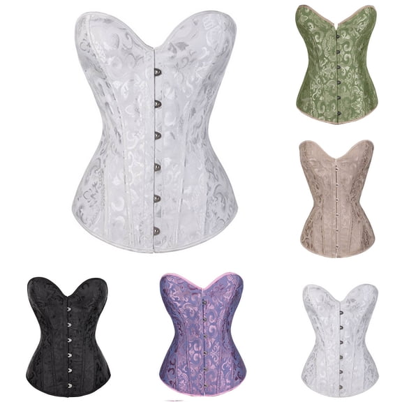 HAOTAGS Women's Vintage Gothic Floral Lace-Up Corset Bustier, Slim-Fit Smoothing Undetectable Daily Booty Enhancer White S