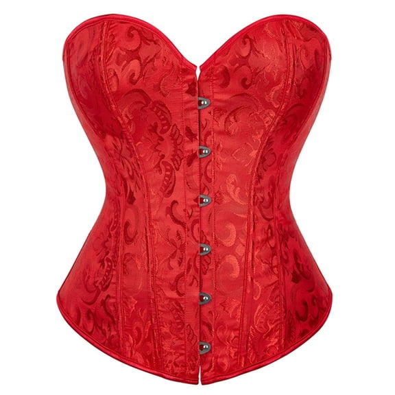 HAOTAGS Women's Vintage Gothic Floral Lace-Up Corset Bustier Tube, Slimming Slim-Fit Jacquard Booty Enhancer Exquisite Body-Shaping Vest Red 2XL